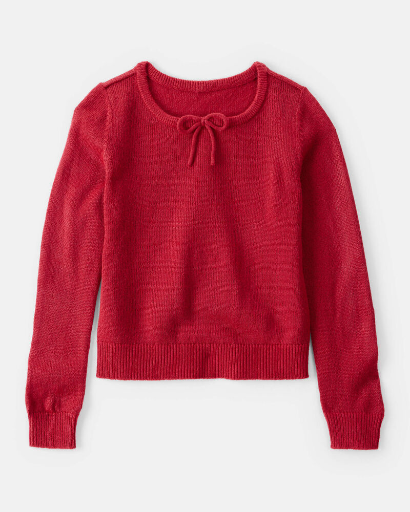 Girls Bow Long-Sleeve Sweater - Red, image 1 of 3 slides