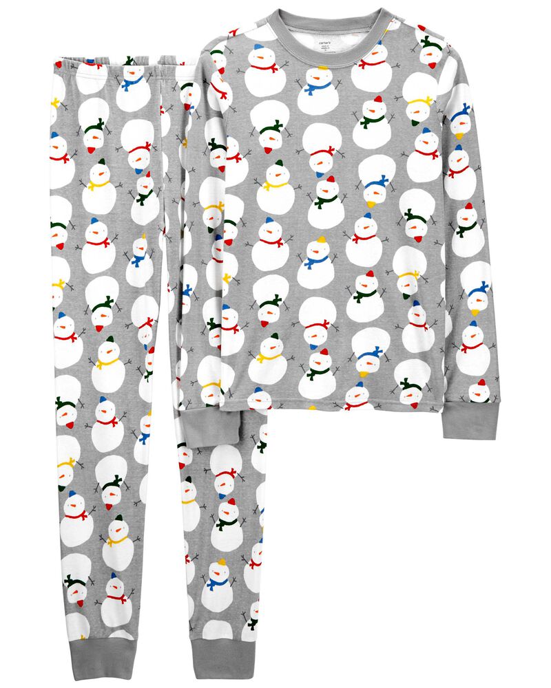 Grey 2-Piece Adult Snowman 100% Snug Fit Cotton Pyjamas