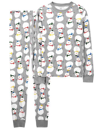 Pyjama 2 pièces en coton ajusté à imprimé de bonhomme de neige pour adultes, 