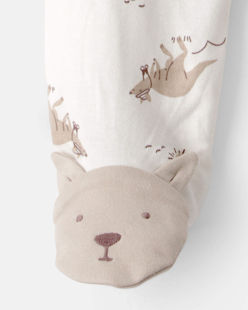 Baby Kangaroo 2-Way Zip 100% Cotton Sleeper - Cream, image 5 of 6 slides