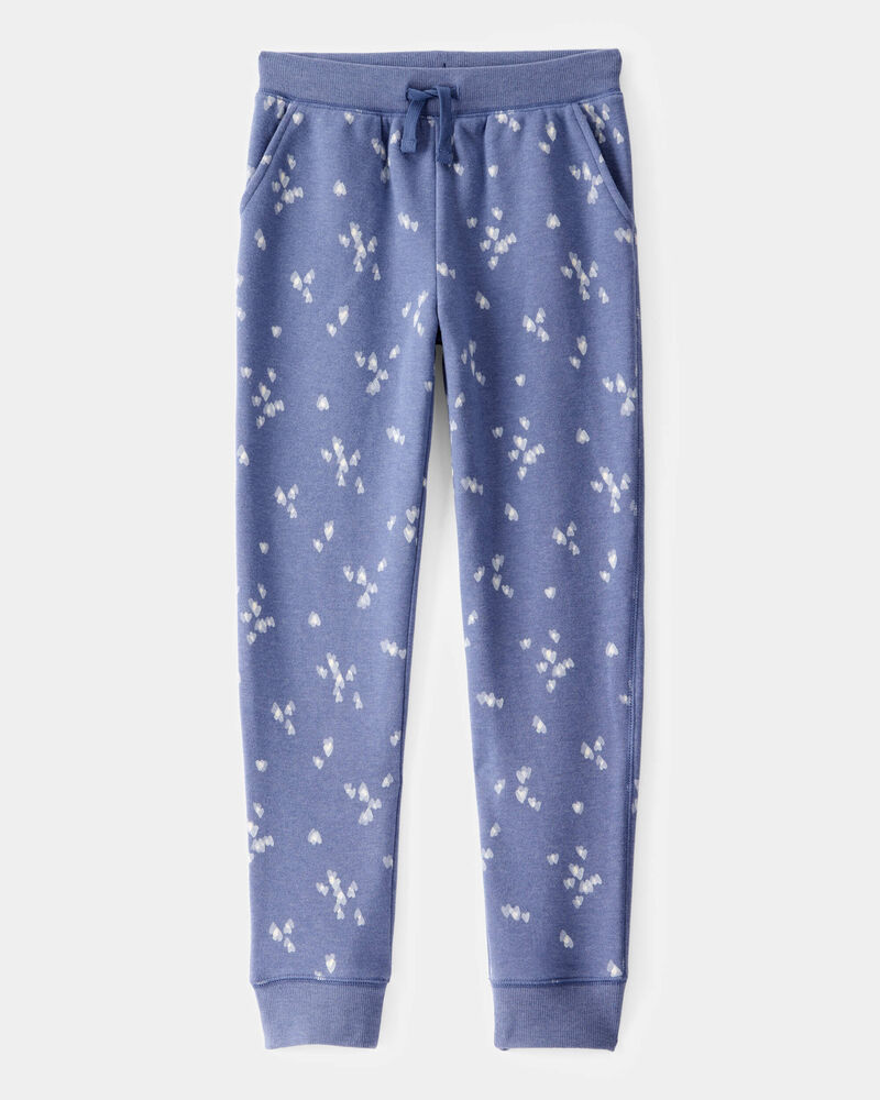 Girls Heart Print Pull-On Fleece Joggers - Blue, image 1 of 4 slides