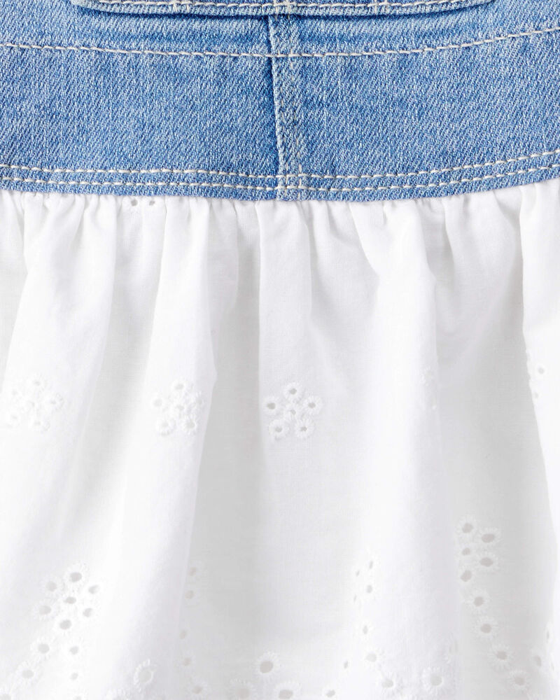 Baby Girl Eyelet Denim Jumper Dress, image 3 of 5 slides