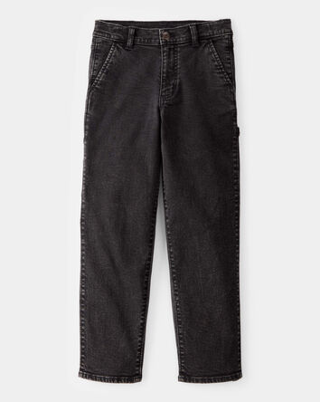 Boys Baggy Iconic Denim Cargo Pants - Black Wash, 