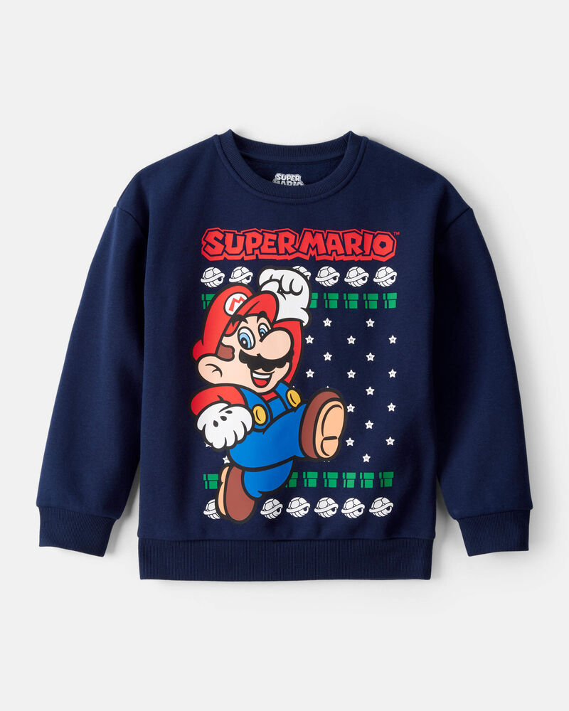 Boys Nintendo Super Mario Long-Sleeve Pullover Sweatshirt - Blue, image 1 of 2 slides