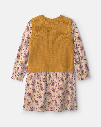 Girls Floral Long-Sleeve Dress - Yellow/Cream, 