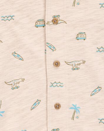 Toddler Beach Print Knit Short-Sleeve Fashion Top - Khaki, 