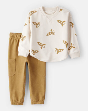 Toddler Boy Rocket French Terry Long-Sleeve Tee & Pant Set - Ivory/Yellow, 