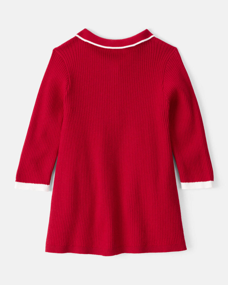 Baby Girl Cotton Long-Sleeve Occasion Dress - Red, image 2 of 5 slides