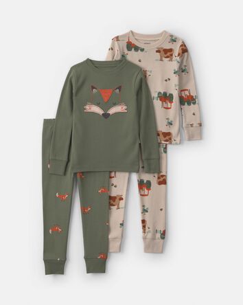 Toddler Boy 4-Piece Fox 100% Cotton Snug Fit Pyjama Set - Green, 