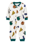 Baby 1-Piece Football Fleece Footless Pyjamas, image 1 of 4 slides