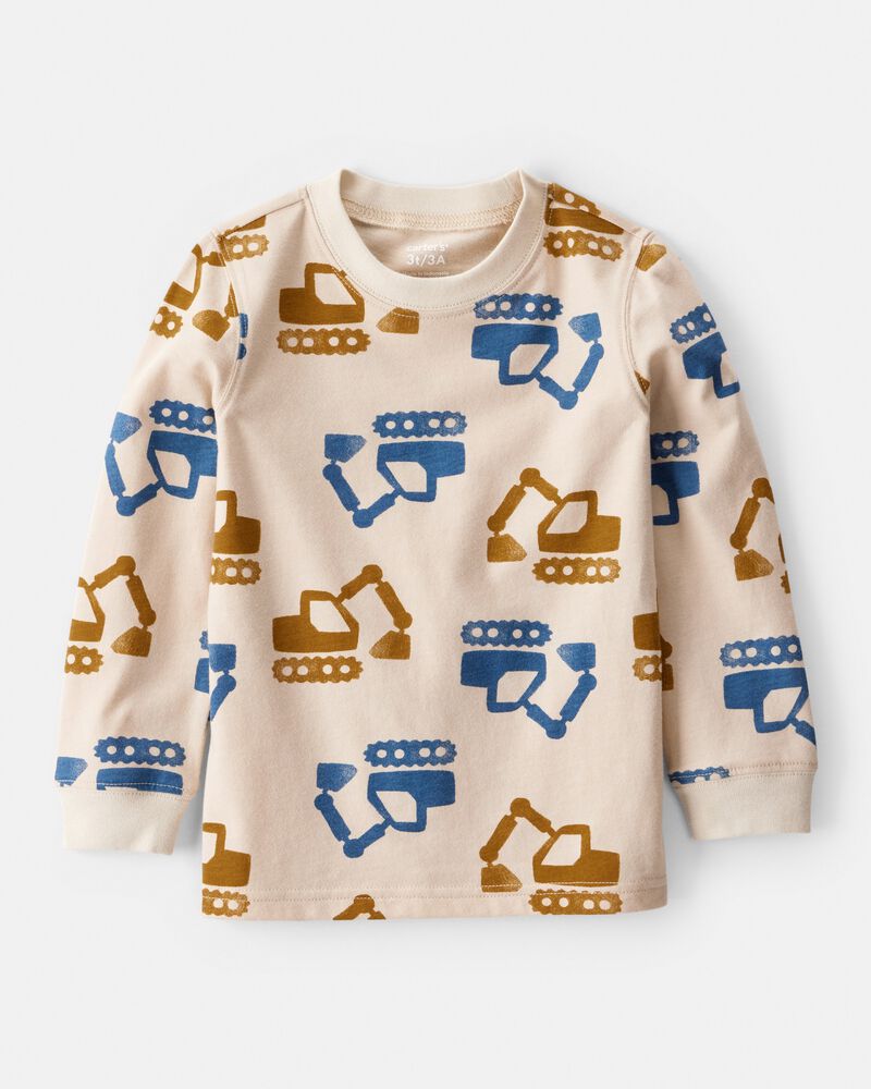 Toddler Boy Construction Print Long-Sleeve Graphic Tee - Beige, image 1 of 3 slides