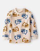 Toddler Boy Construction Print Long-Sleeve Graphic Tee - Beige, image 1 of 3 slides