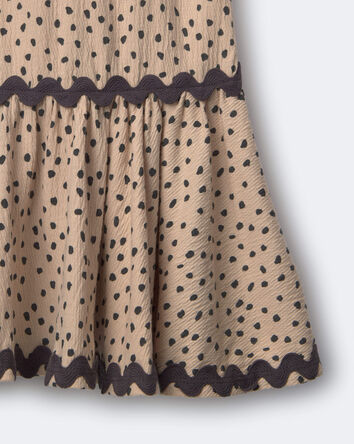 Toddler Girl Ric-Rac Drop-Waist Peplum Dress in Dot Print - Khaki, 