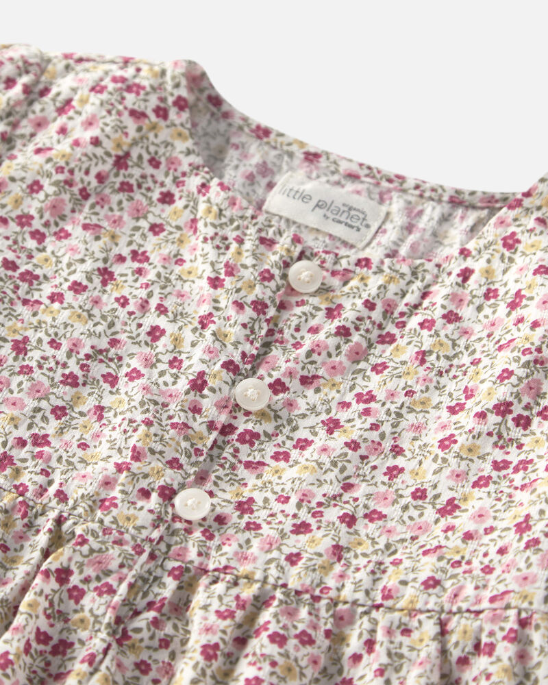Toddler Girl Organic Cotton Dobby Dress in Floral, image 3 of 5 slides
