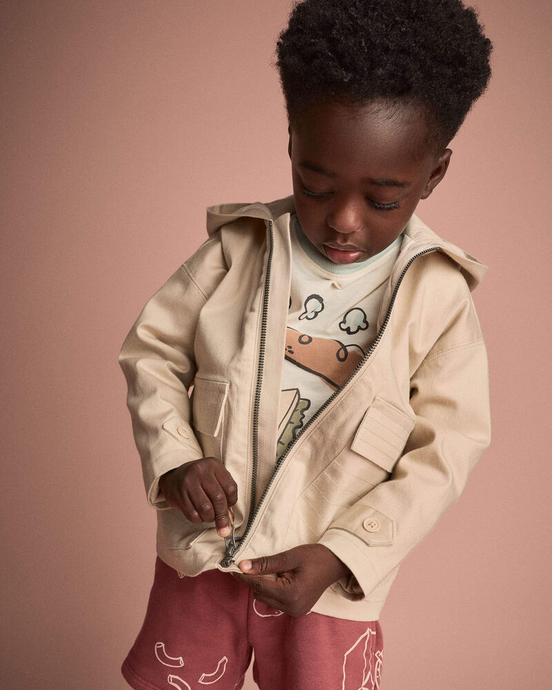 Toddler Boy Zip-Up Hooded Jacket with Pockets - Khaki, image 5 of 6 slides
