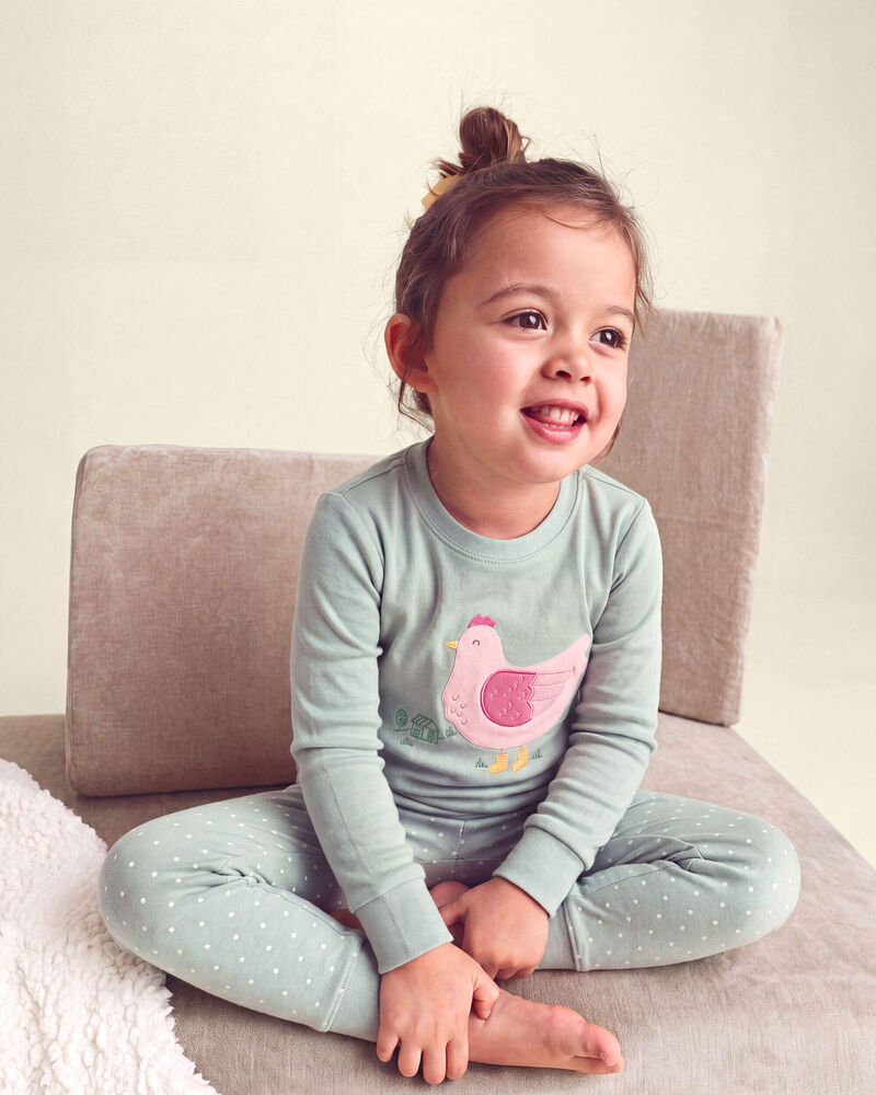 Tout-petit fille - Pyjama ajust&eacute; 4 pi&egrave;ces en 100 % coton &agrave; motif poulet campagnard - Vert/Cr&egrave;me, image 5 sur 5 diapositives