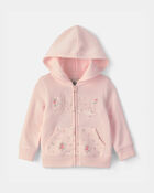 B&eacute;b&eacute; fille - Chandail &agrave; capuchon manches longues &agrave; motif floral - Rose, image 1 sur 2 diapositives