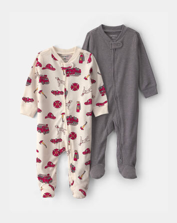Baby Boy 2-Pack 2-Way Zip Solid Firetrucks Sleepers , 