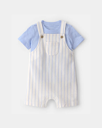 Baby 2-Piece Stripe Overall Set - Blue/Ivory, 
