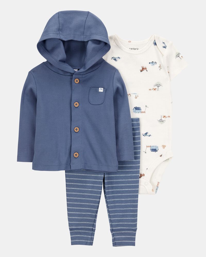 Baby 3-Piece Barn Print Little Cardigan Set, image 1 of 6 slides