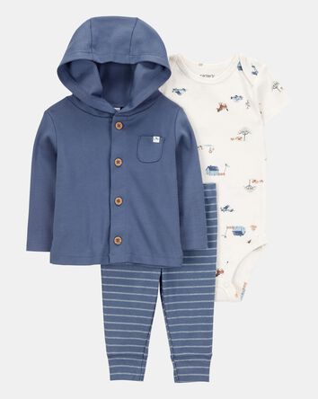 Baby 3-Piece Barn Print Little Cardigan Set, 