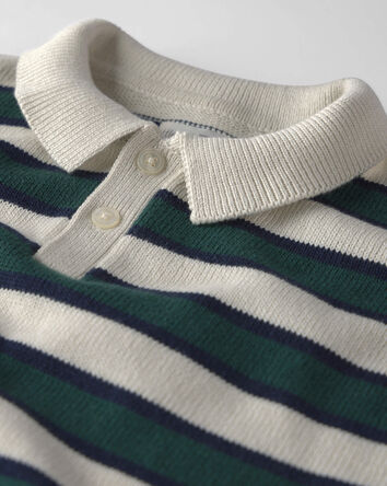 Gar&ccedil;ons - Chandail polo en tricot de coton biologique &agrave; rayures, 