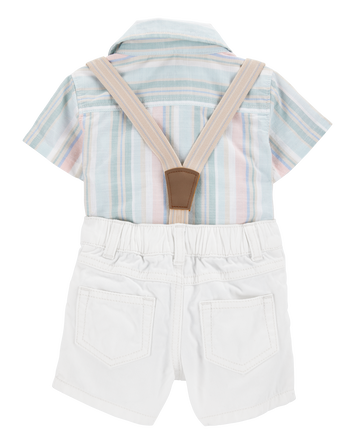 Baby 3-Piece Button-Down Bodysuit & Suspender Outfit Set, 