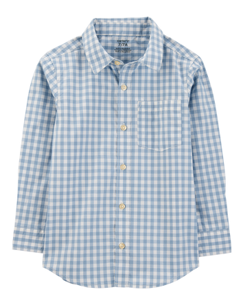 Kid Plaid Woven Long-Sleeve Button-Down Shirt - Blue, 