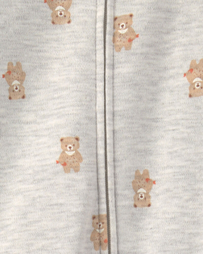 Baby Teddy Bear Cotton 2-Way Zip Sleeper - Grey, image 3 of 5 slides