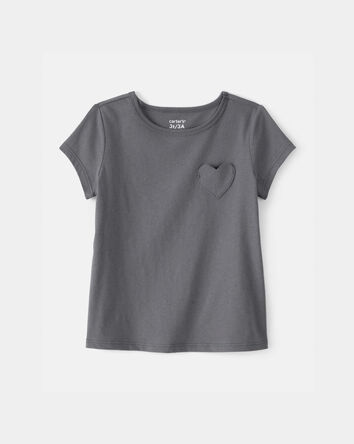 Toddler Girl Heart Pocket Top - Grey, 