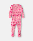 Toute-petit fille - Pyjama ajust&eacute; 1 pi&egrave;ce en DreamPlush avec pieds &agrave; motif jacquard et c&oelig;urs &ndash; Rose, image 1 sur 3 diapositives