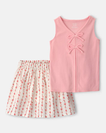 Girls 2-Piece Floral Sleeveless Top & Skort Set - Pink, 