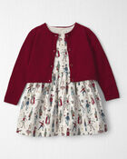 Toute-petit fille - Ensemble 2 pi&egrave;ces robe et cardigan de coton biologique &agrave; motif casse-noisette, image 1 sur 6 diapositives