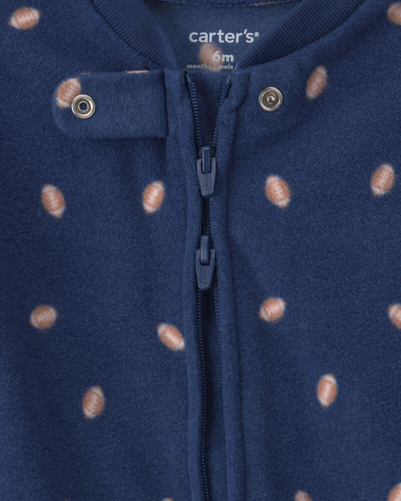 B&eacute;b&eacute; gar&ccedil;on - Grenouill&egrave;re en molleton &agrave; fermeture &agrave; glissi&egrave;re double sens et motif football &ndash; Bleu marine, image 3 sur 5 diapositives
