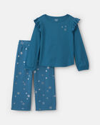 Toute-petit fille - Ensemble 2 pi&egrave;ces t-shirt manches longues et pantalon isothermes &agrave; motif flocon de neige &ndash; Bleu marine, image 1 sur 4 diapositives