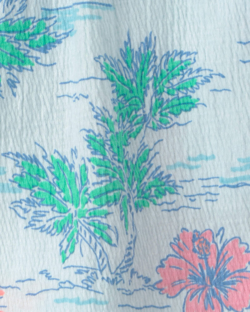 Filles - Short en gaze &agrave; motif de palmiers et de fleurs - Bleu, image 3 sur 3 diapositives