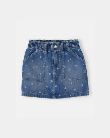 Filles - Jupe utilitaire en denim, floral - D&eacute;lav&eacute; fonc&eacute;, 