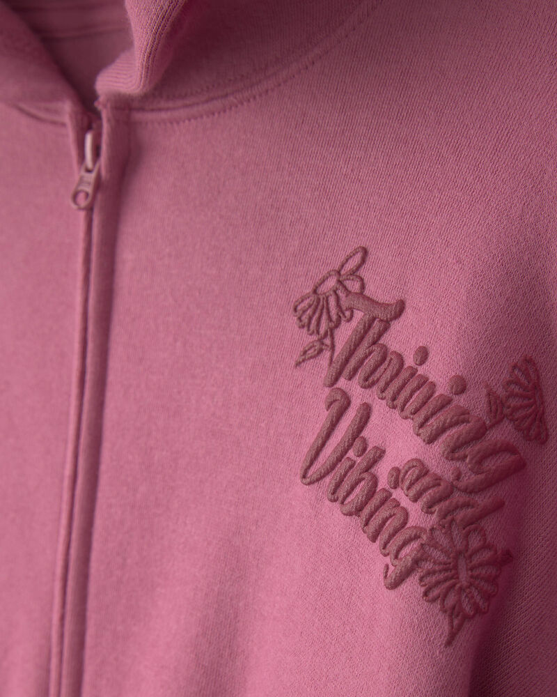 Girls 'Thriving' Fleece Zip-Up Hoodie - Pink, image 2 of 4 slides