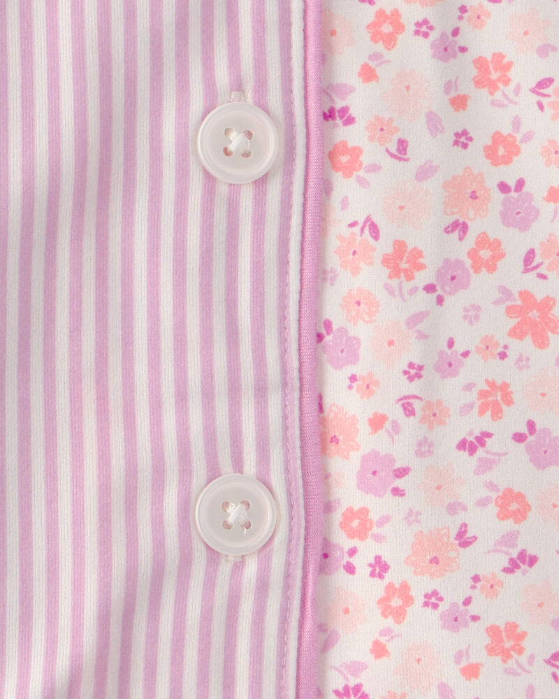 Toddler Girl Floral Striped Short-Sleeve Loose Fit 2-Piece pyjama Set - Pink, image 4 of 5 slides