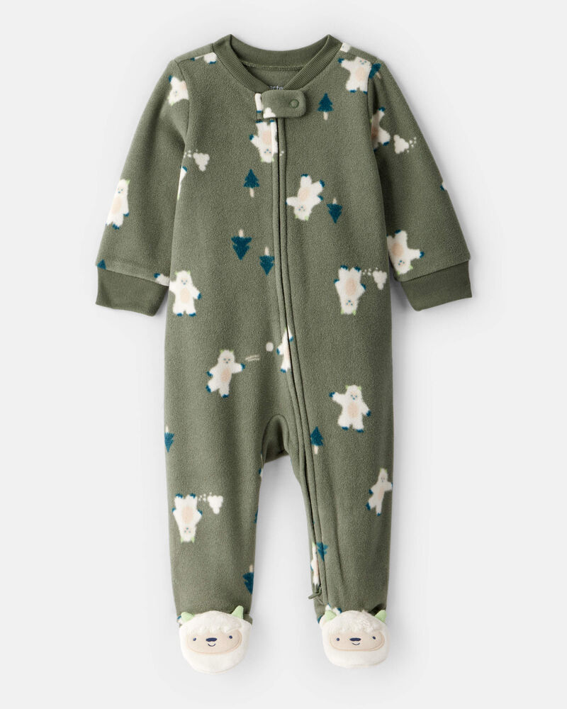 Baby Boy Yeti Fleece Loose Fit 2-Way Zip Sleeper - Green, image 1 of 5 slides