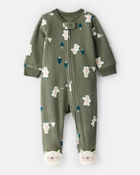 Baby Boy Yeti Fleece Loose Fit 2-Way Zip Sleeper - Green, image 1 of 5 slides