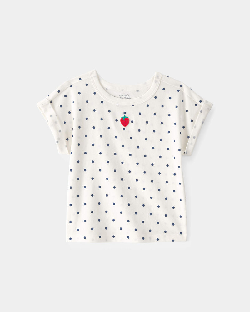 Tout-petit fille - Haut &agrave; motif de pois et fraise - Blanc, image 1 sur 3 diapositives