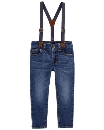 Toddler Denim Suspender Pants, 