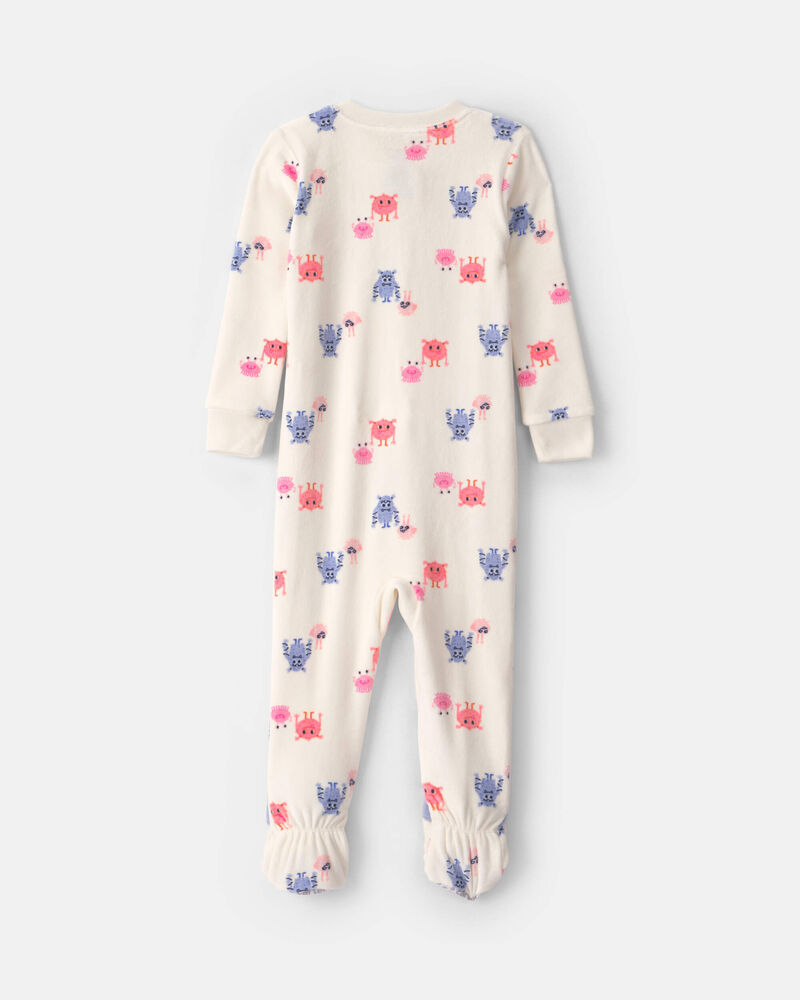 Baby Girl 1-Piece Monster 2-Way Zip DreamPlush Snug Fit Footed Pyjama - Cream, image 4 of 8 slides
