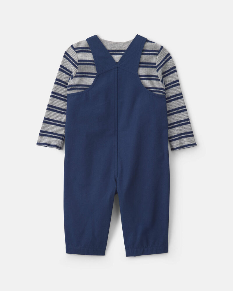 Baby Boy 2-Piece Striped Sports Thermal Overall Set - Navy, image 3 of 9 slides