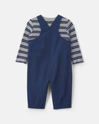 Baby Boy 2-Piece Striped Sports Thermal Overall Set - Navy, image 3 of 9 slides