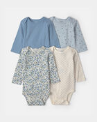 Baby Girl 4-Pack Blueberry Floral Long-Sleeve Bodysuits - Blue, image 1 of 6 slides