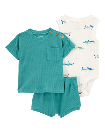 Baby 3-Piece Shark Outfit Set - Green, 