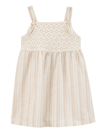 Toddler Striped Eyelet Tank Dress - Ivory, 