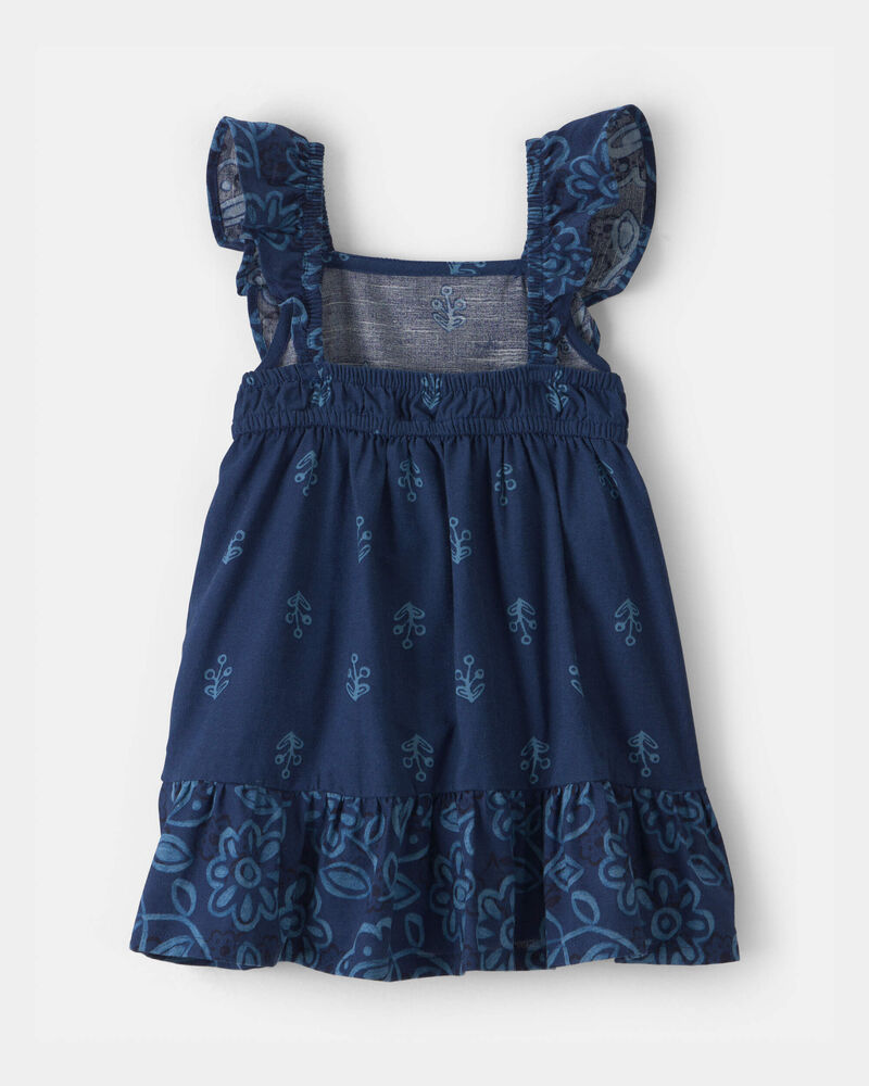 Baby Girl Floral Ruffle-Sleeve Dress - Navy, image 2 of 4 slides
